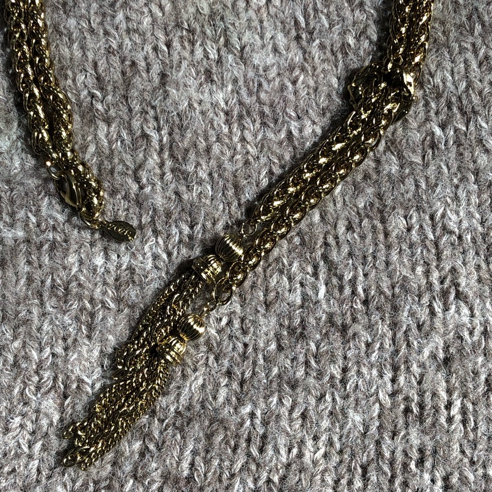 2028 Jewelry Goldtone Textured Braided Rope Chain 27" Tassel Necklace - Picture 4 of 7